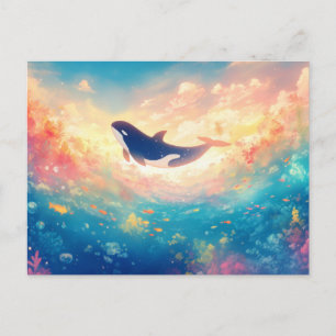 Majestätische Orca-Sonnenuntergangs-Wolken-Ozean Postkarte
