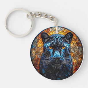 Majestätische Panther-Buntglas-Kunst Schlüsselanhänger