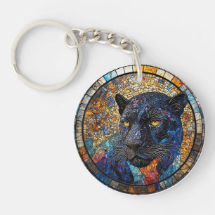 Majestätische Panther-Buntglas-Kunst Schlüsselanhänger