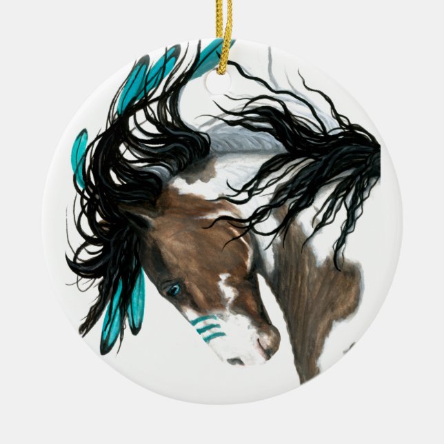Majestätische Pferdeweihnachtsverzierung durch Keramikornament (Vorne)
