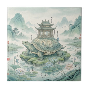 Majestätische Schildkröten-Pagode-Tuschekunst Fliese