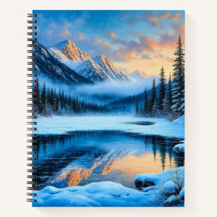 Majestätische schneebedeckte Berge spiegeln sich Notizbuch