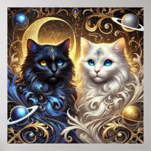Majestätische Schwarz-Weiß-Katzen Poster