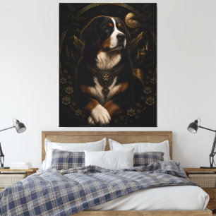 Majestätische schwarze Gold-Bernersenne-Hund-Kunst Leinwanddruck