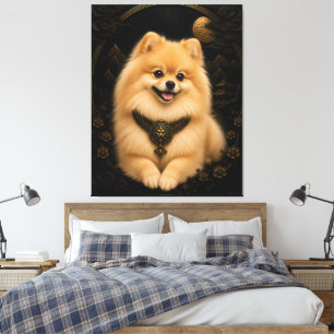 Majestätische schwarze Gold-Pomeranian-Fantasy-Kun Leinwanddruck