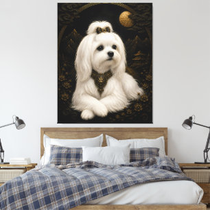 Majestätische schwarze goldene malteser Fantasy-Wa Leinwanddruck