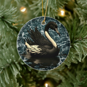 Majestätische Schwarze-Schwan-Gotik-Fantasy Keramik Ornament