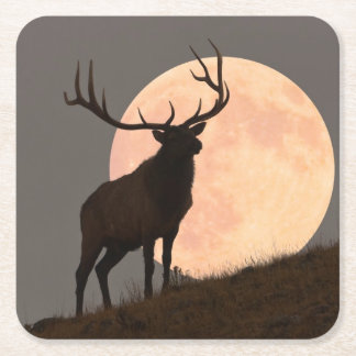 Majestätische Stier-Elch-und Vollmond-Aufstieg Rechteckiger Pappuntersetzer