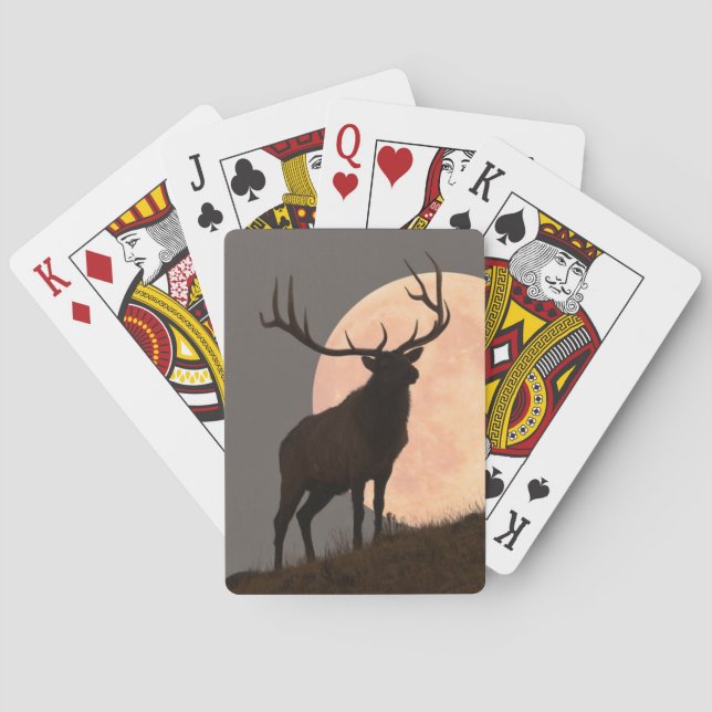Majestätische Stier-Elch-und Vollmond-Aufstieg Spielkarten (Rückseite)