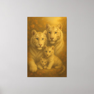 Majestätische Weiße-Tiger-Familie – Fine-Art-Kanva Leinwanddruck