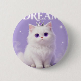 Majestätische Weiße Traumkatze Lila Augen Krone Ac Button