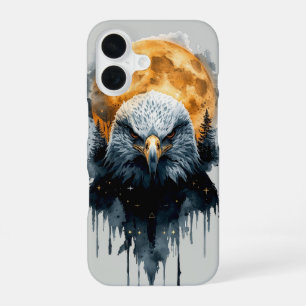 Majestätische Weißkopfseeadler-Wasserfarben-Mond-W iPhone 16 Hülle