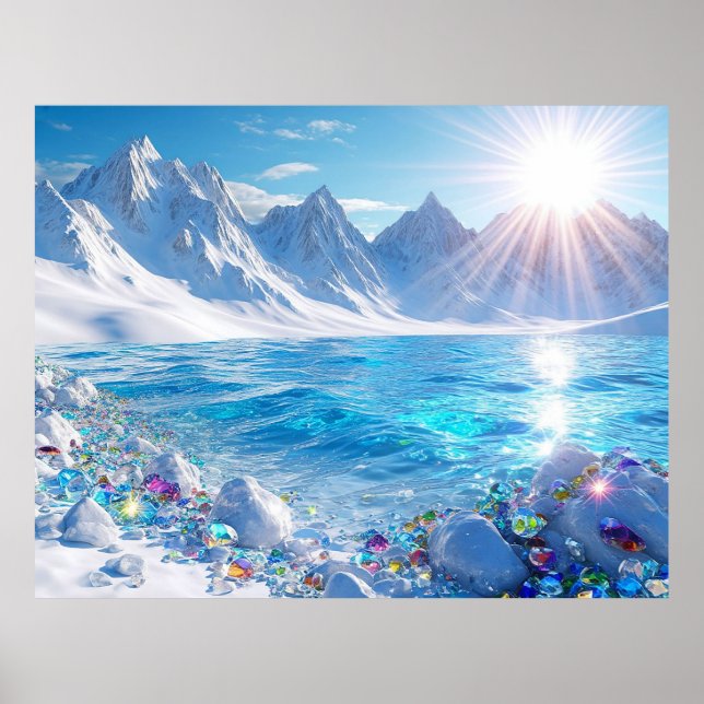 Majestätische Winterlandschaft der Ozeanwellen Poster (Vorne)