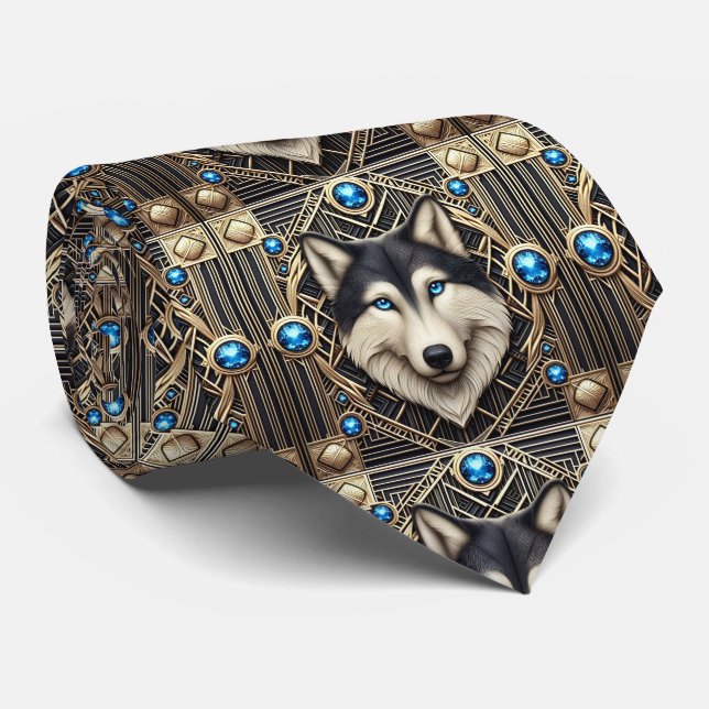 Majestätische Wolf Krawatte | Männliche Herrenmode (Gerollt)