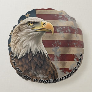 Majestätischer Adler und Flagge – Geist der Freihe Rundes Kissen
