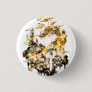 Majestätischer asiatischer Mythologie-Drache-Tempe Button