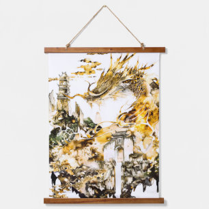 Majestätischer asiatischer Mythologie-Drache Tempe Wandteppich Mit Holzrahmen