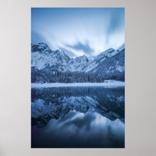 Majestätischer Berg Mangart Reflektion Fuskersee Poster