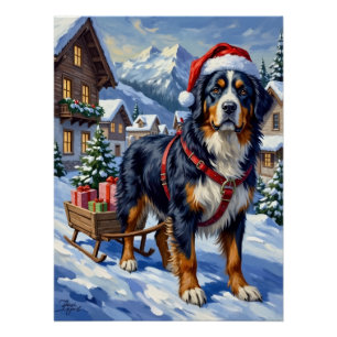 Majestätischer Berner Sennenhund Alpen-Weihnachten Poster
