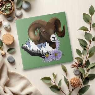Majestätischer Bighorn Brauner Schafbock Grüne Ber Fliese