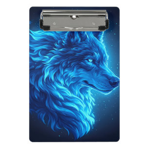 Majestätischer blauer Wolf, leuchtende Fantasy-Wil Mini Klemmbrett