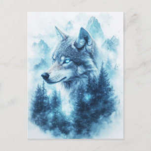 Majestätischer blauer Wolf und Winterberg Postkarte
