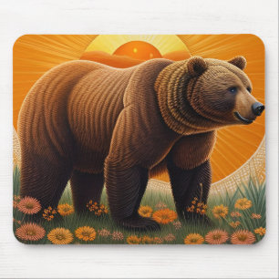 Majestätischer Braunbär steht auf einem Feld Mousepad