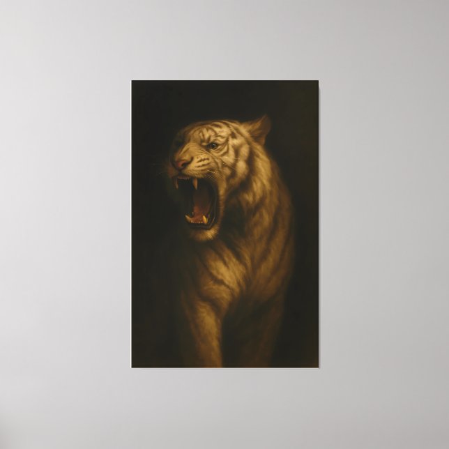 Majestätischer brüllender Weißer Tiger – Fine Art  Leinwanddruck (Vorderseite)