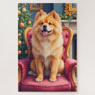 Majestätischer Chow Chow von großem Weihnachtsbaum