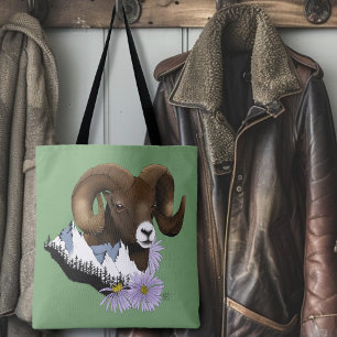 Majestätischer Dickhorn-Braunschaf-Widder Grüne Be Tasche
