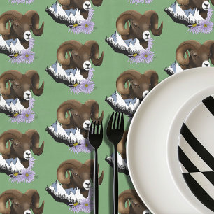 Majestätischer Dickhorn-Braunschaf-Widder Grüne Be Tischdecke