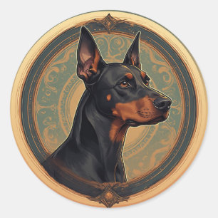 Majestätischer Dobermann im kunstvollen, verzierte Runder Aufkleber