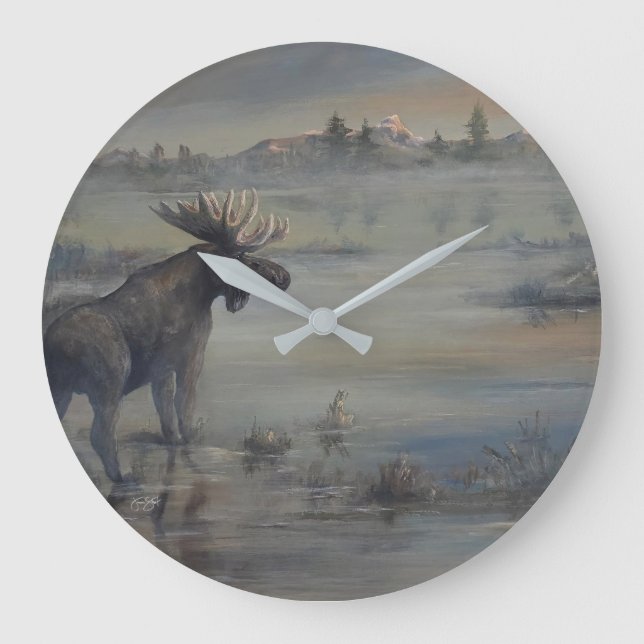 Majestätischer Elch Große Wanduhr (Vorderseite)