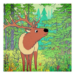 Majestätischer Elch im Kiefernwald Poster