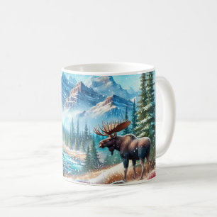 Majestätischer Elch in schneelandschaftlicher Berg Kaffeetasse