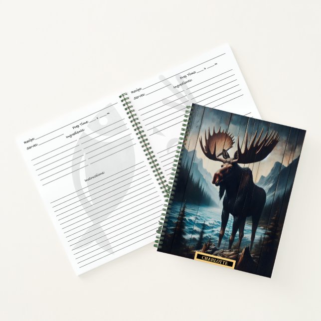 Majestätischer Elch stehend von einem ruhigen Berg Notizbuch (Innenseite)
