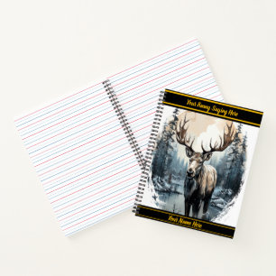 Majestätischer Elch steht an einem ruhigen Waldsee Notizbuch