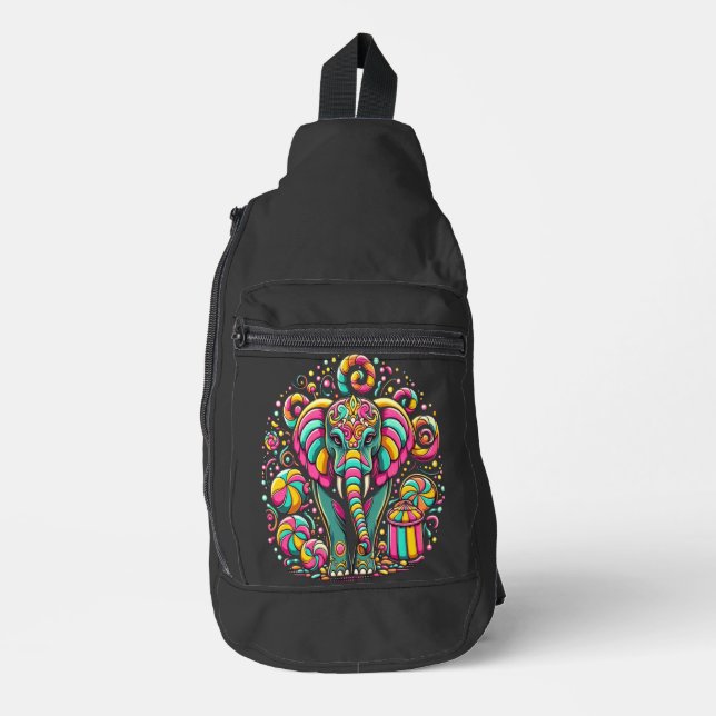 Majestätischer Elefant mit lebendigen Designs Crossbody Bag (Vorderseite)