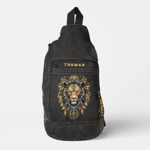 Majestätischer goldener Löwenkopf mit schwarzer Ma Crossbody Bag