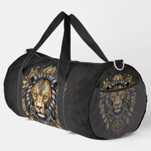 Majestätischer goldener Löwenkopf mit schwarzer Ma Duffle Bag