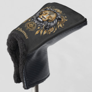 Majestätischer goldener Löwenkopf mit schwarzer Ma Golf Headcover