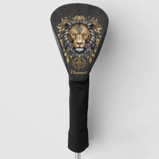 Majestätischer goldener Löwenkopf mit schwarzer Ma Golf Headcover