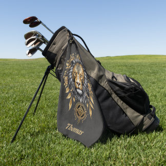 Majestätischer goldener Löwenkopf mit schwarzer Ma Golfhandtuch