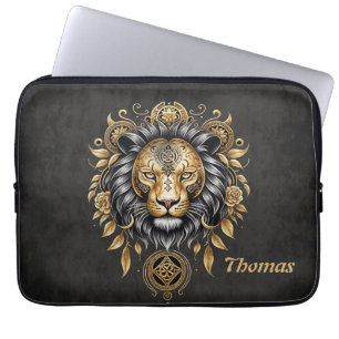 Majestätischer goldener Löwenkopf mit schwarzer Ma Laptopschutzhülle