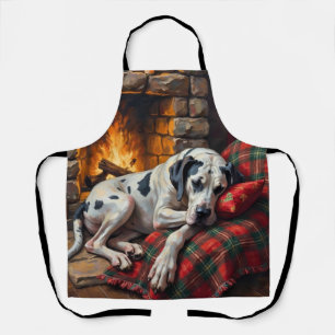 Majestätischer Great Dane schlafend am Kamin gemüt Schürze
