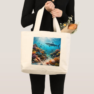 Majestätischer Hai und Korallenriff-Riesen-Tasche Jumbo Stoffbeutel