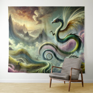Majestätischer himmlischer Drache über Fantasieber Wandteppich