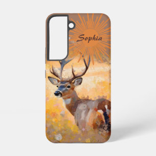 Majestätischer Hirsch auf einem Feld mit Wildblume Samsung Galaxy Hülle