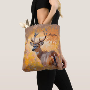 Majestätischer Hirsch auf einem Feld mit Wildblume Tasche