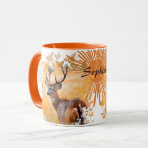 Majestätischer Hirsch auf einem Feld mit Wildblume Tasse